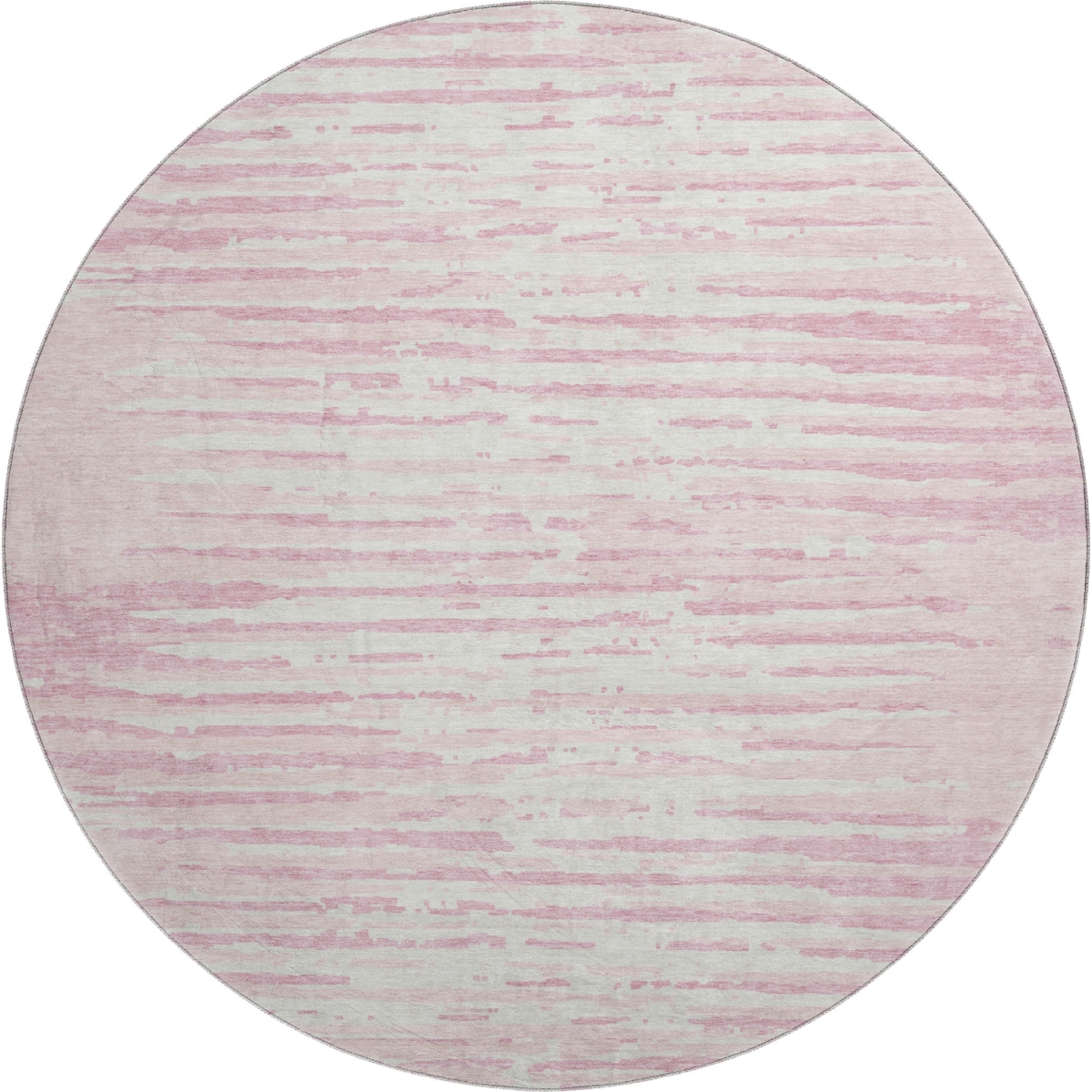 670582 8 ft. Pink & Ivory Striped Transitional Washable Round Area Rug with UV Protection