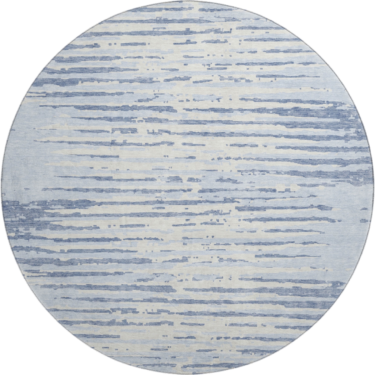 670588 8 ft. Sky Blue & Ivory Striped Transitional Washable Round Area Rug with UV Protection