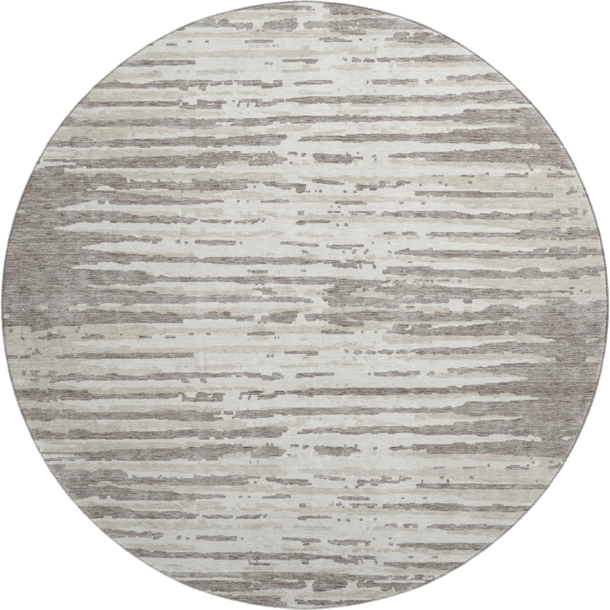 670594 8 ft. Taupe & Ivory Striped Transitional Washable Round Area Rug with UV Protection