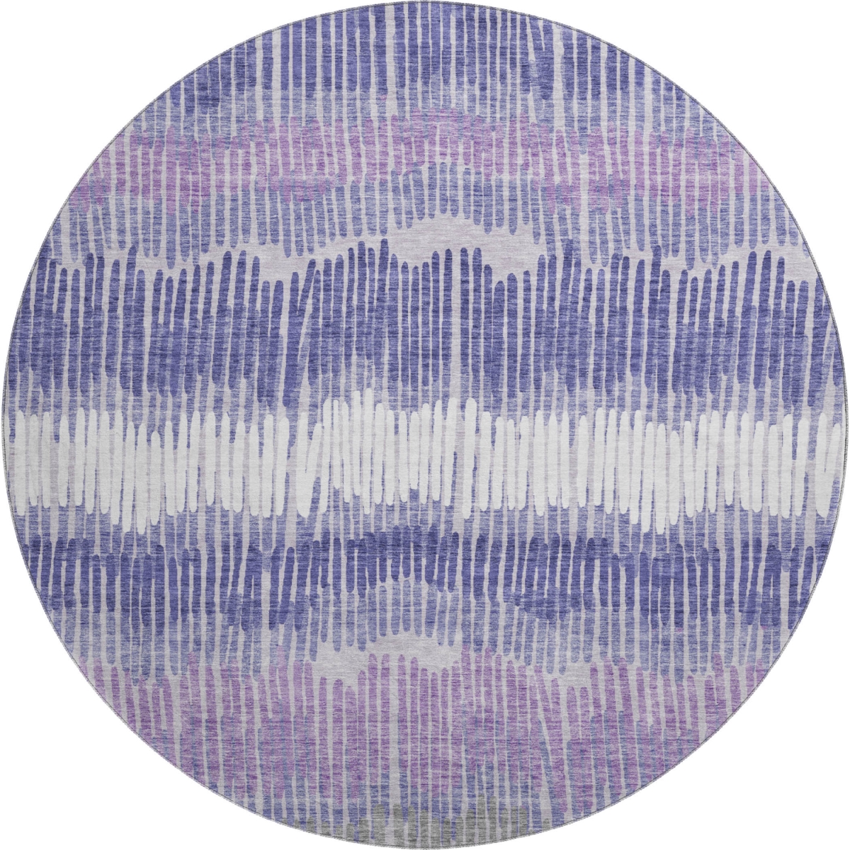 670667 8 ft. Purple, Ivory & Gray Striped Transitional Washable Round Area Rug with UV Protection