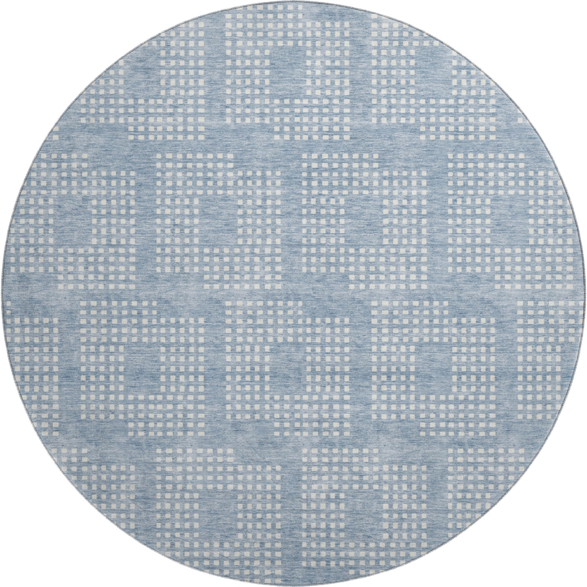 670739 8 ft. Sky Blue & Ivory Geometric Transitional Washable Round Area Rug with UV Protection