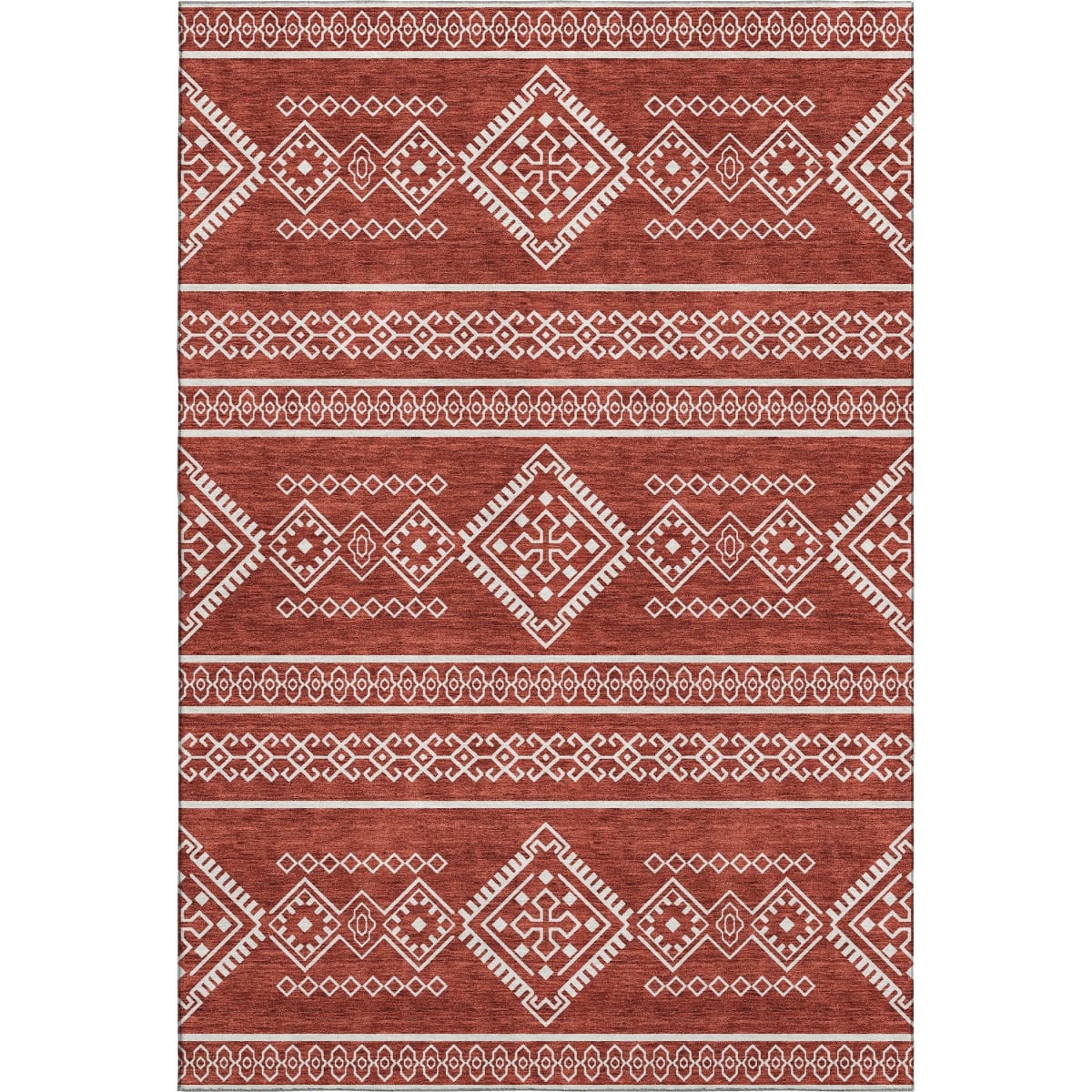 671662 5 x 8 ft. Red & Ivory Southwestern Washable Machine Made Rectangle Area Rug with UV Protection