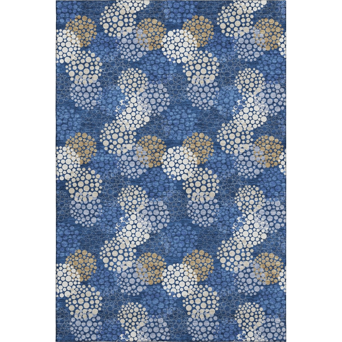 672212 10 x 14 ft. Navy Blue, Ivory & Beige Polka Dot Washable Machine Made Rectangle Area Rug with UV Protection