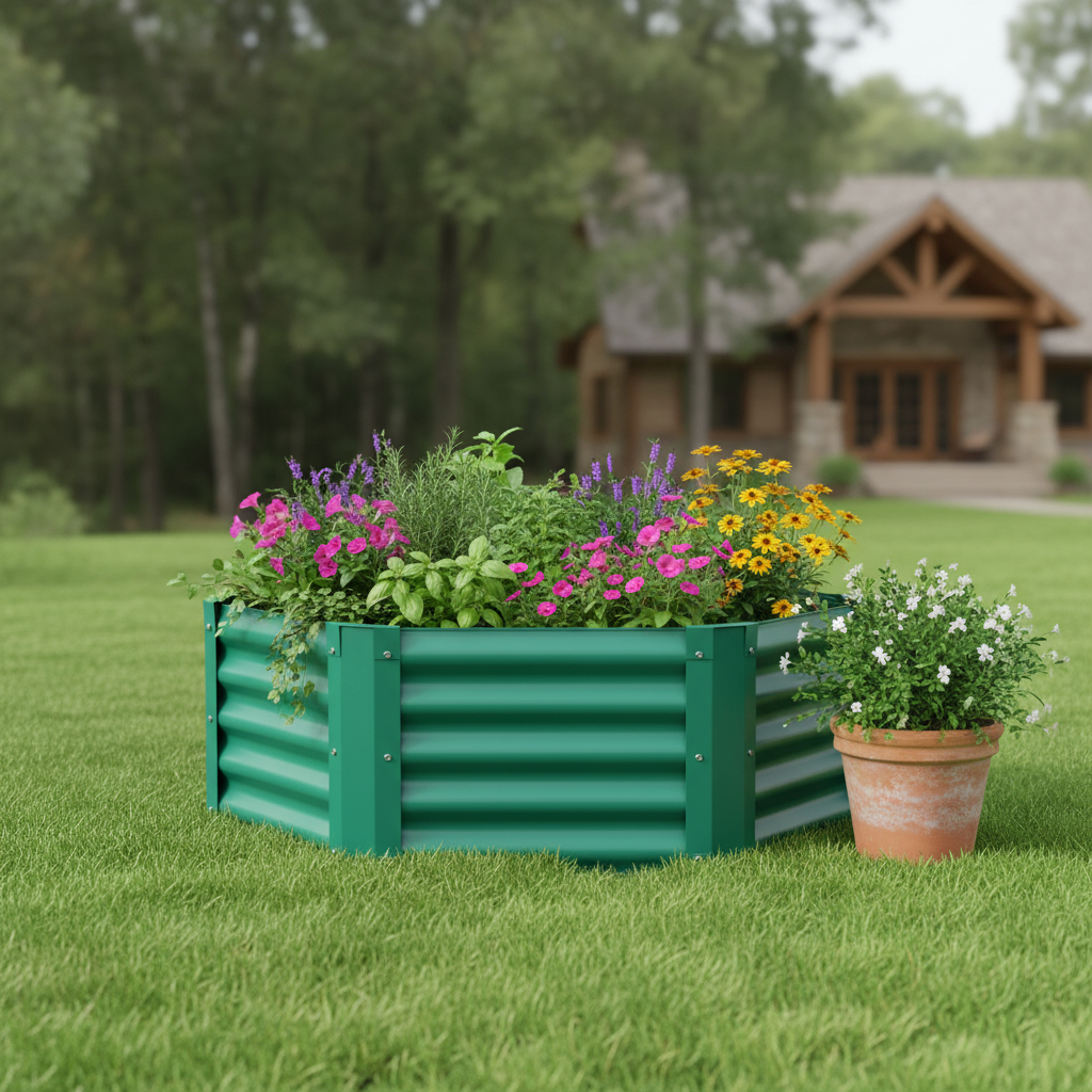 668466 16 x 41 in. Green Steel Hexagon Planter Box