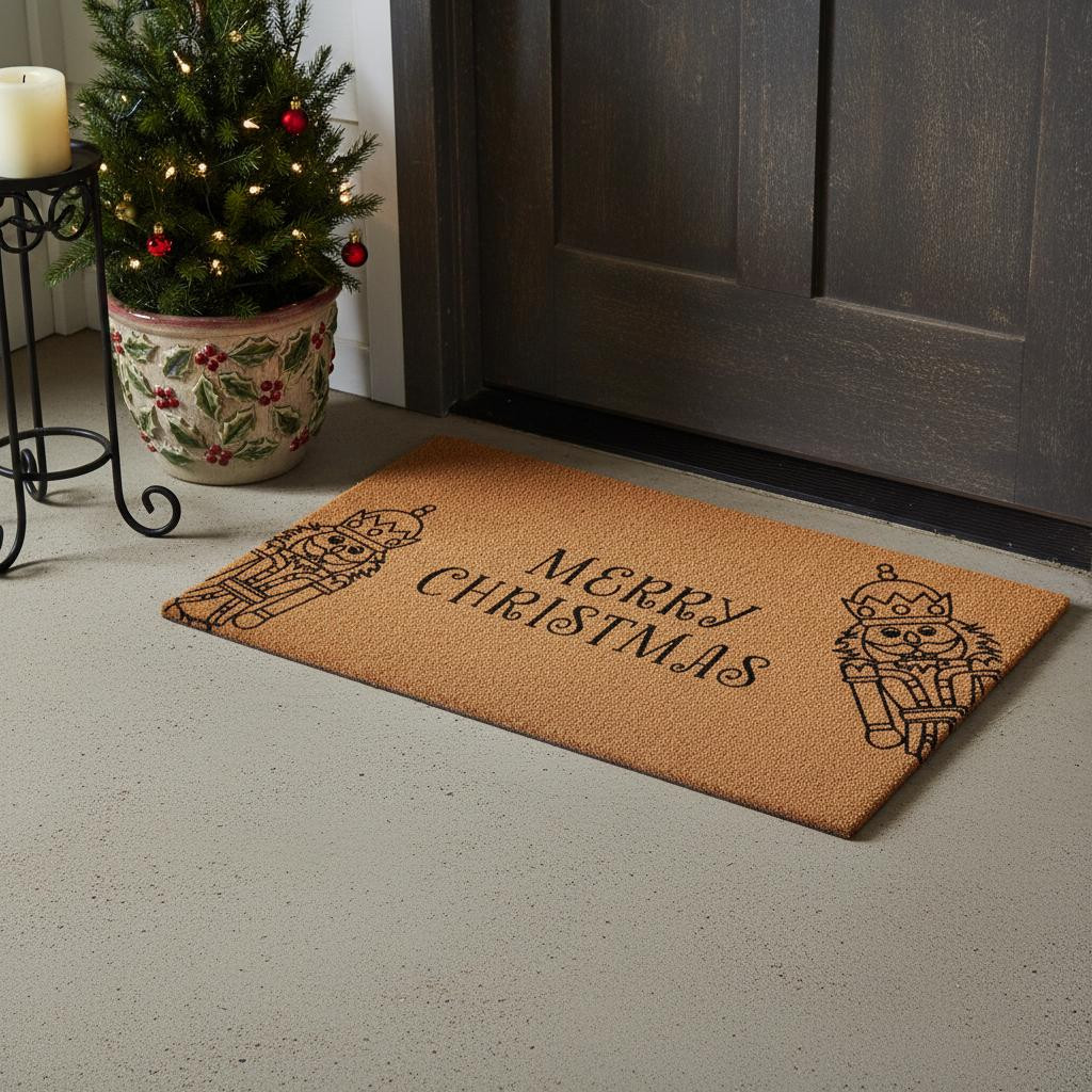 654486 24 x 36 x 0.60 in. Brown & Black Merry Christmas Outdoor Coir Door Mat