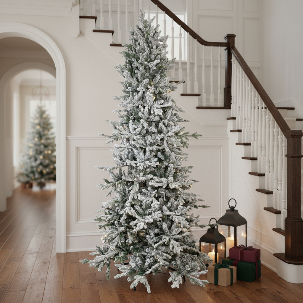 666718 8 ft. Slender Flocked Pine Christmas Tree