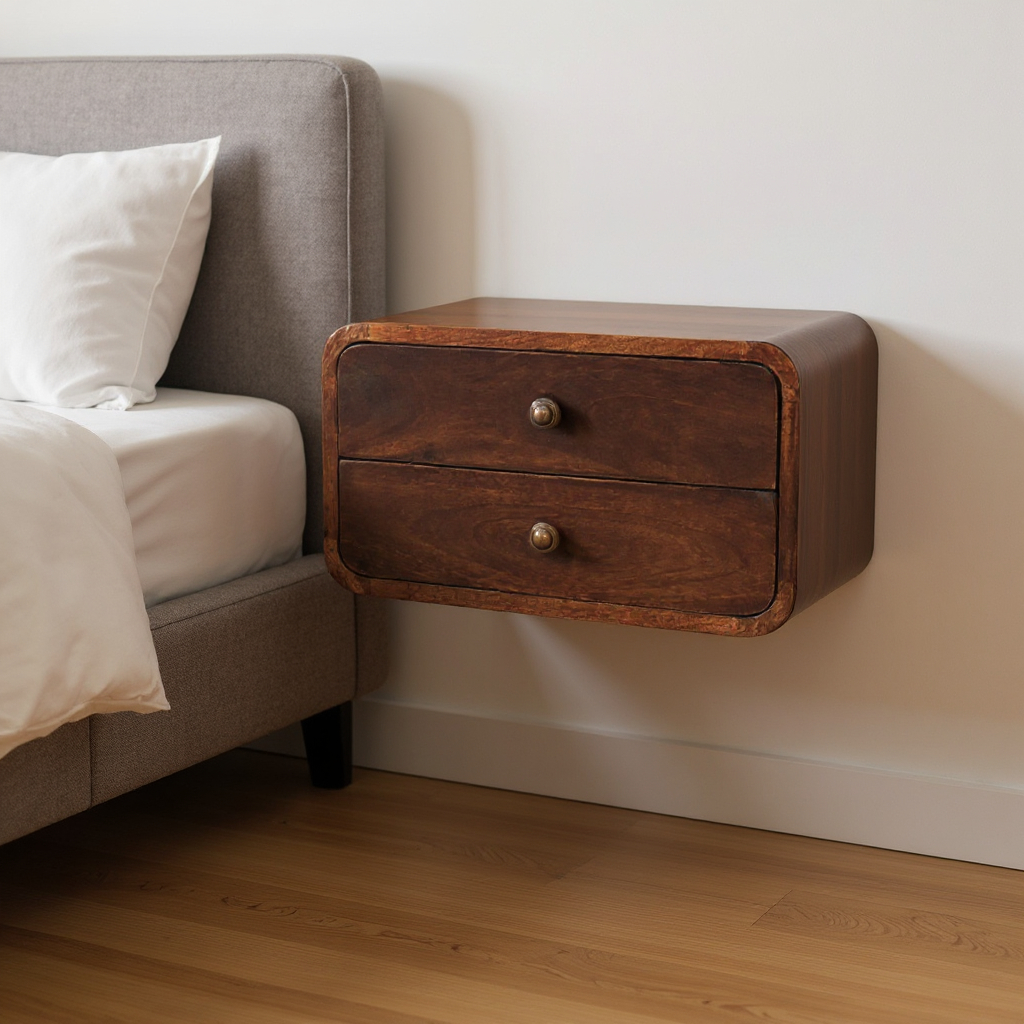 653816 9.80 x 17.70 x 12.60 in. Brown Solid Wood 2 Drawers Floating Nightstand