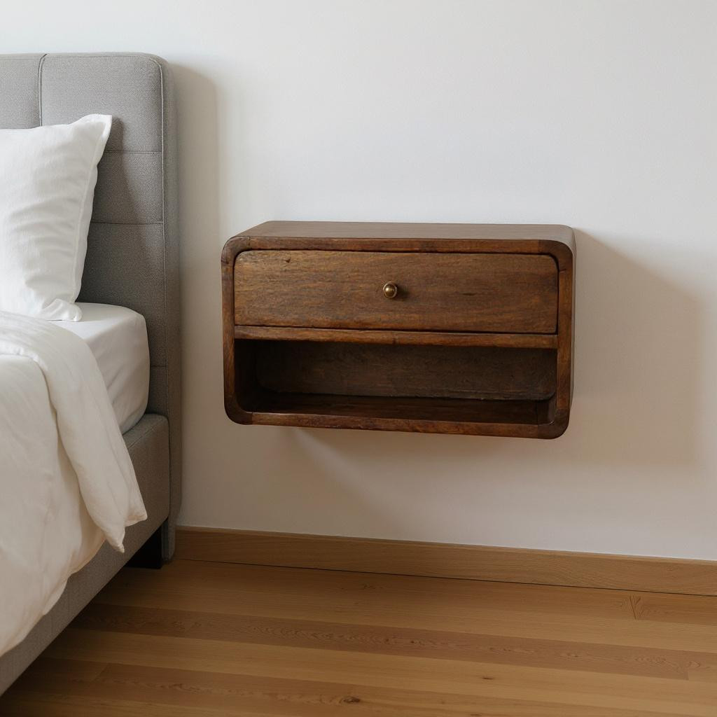 651474 9.80 x 17.70 x 12.60 in. Chestnut Solid Wood 1 Drawer Floating Nightstand