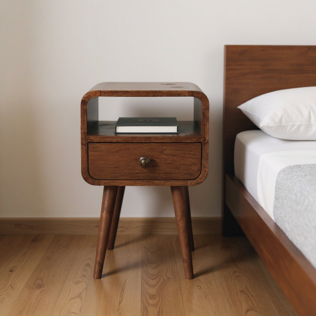 651524 22 in. Brown Solid Wood Square One Drawer Nightstand