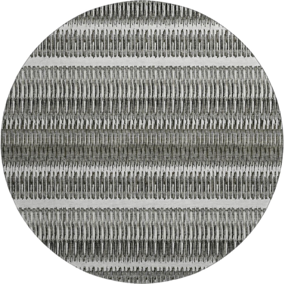 650479 8 ft. Gray & Ivory Striped Transitional Washable Round Area Rug with UV Protection