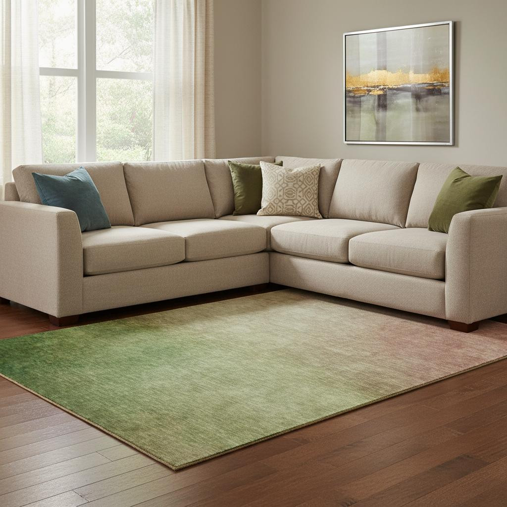 650284 10 x 14 ft. Blush & Green Ombre Washable Machine Made Rectangle Area Rug with UV Protection