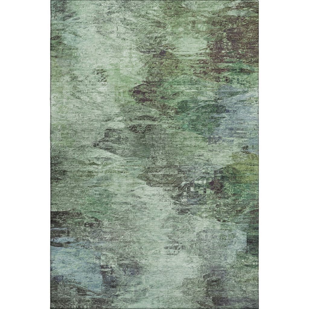 650637 9 x 12 ft. Green Brown & Ivory Abstract Washable Machine Made Rectangle Area Rug with UV Protection