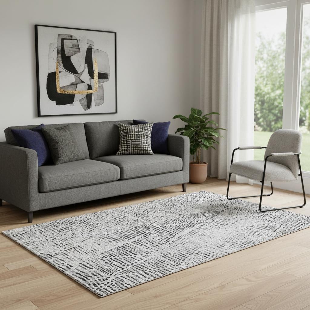 650598 5 x 8 ft. Pewter & Ivory Diamond Transitional Washable Machine Made Rectangle Area Rug with UV Protection