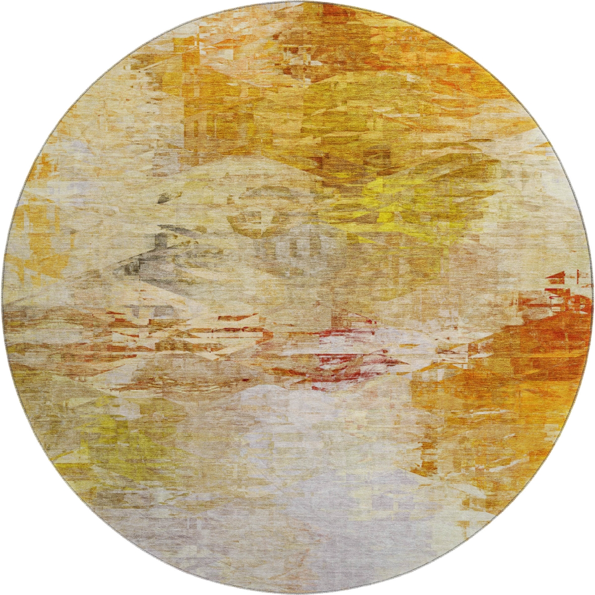 650737 8 ft. Chili Red & Ivory Abstract Transitional Washable Round Area Rug with UV Protection