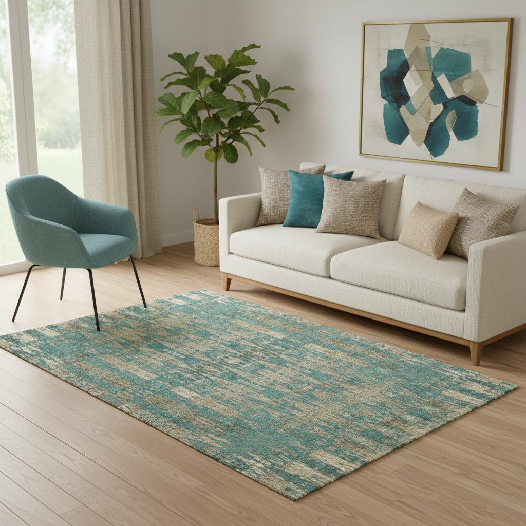 650226 5 x 8 ft. Teal & Beige Moroccan Washable Machine Made Rectangle Area Rug with UV Protection