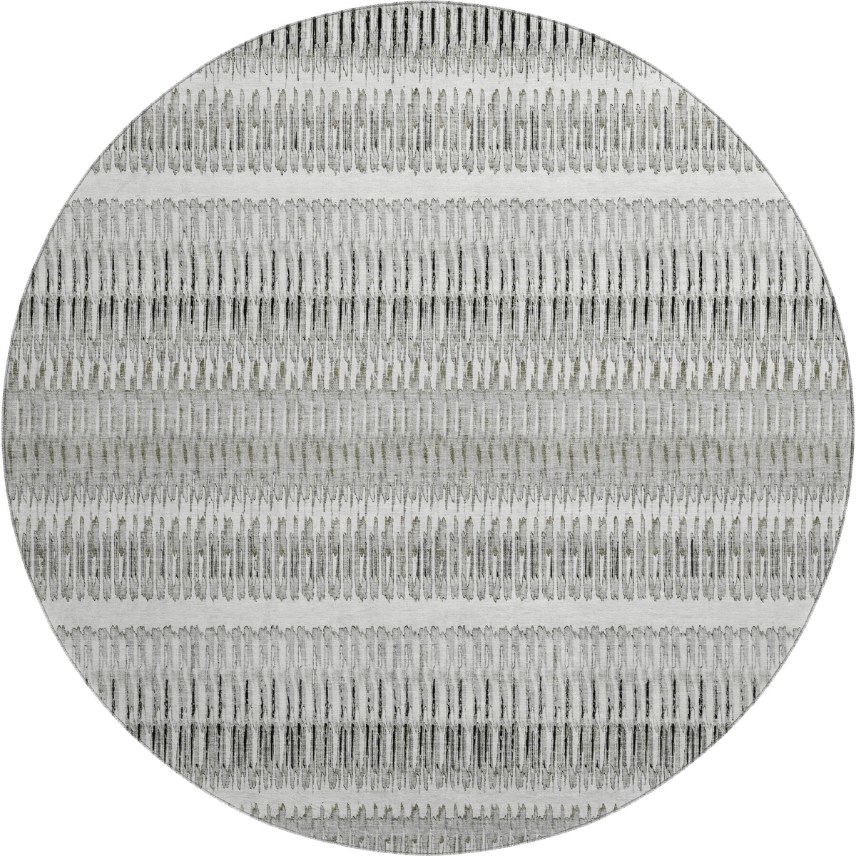650485 8 ft. Ivory & Gray Striped Transitional Washable Round Area Rug with UV Protection