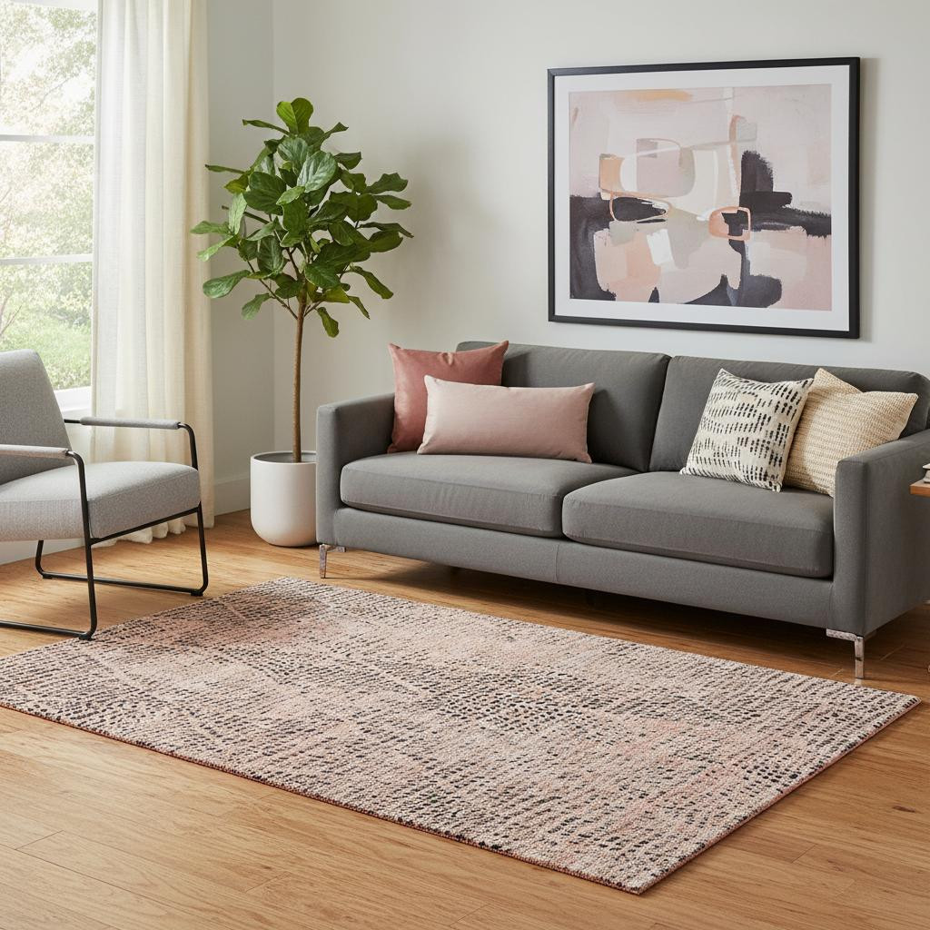 650604 5 x 8 ft. Salmon & Charcoal Diamond Washable Machine Made Rectangle Area Rug with UV Protection