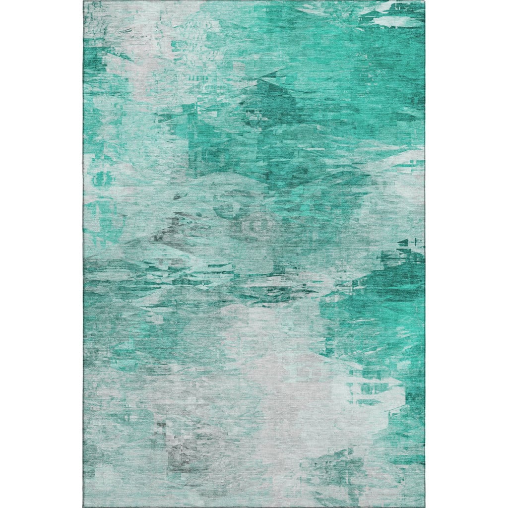 650744 8 x 10 ft. Teal & Ivory Abstract Transitional Washable Machine Made Rectangle Area Rug with UV Protection