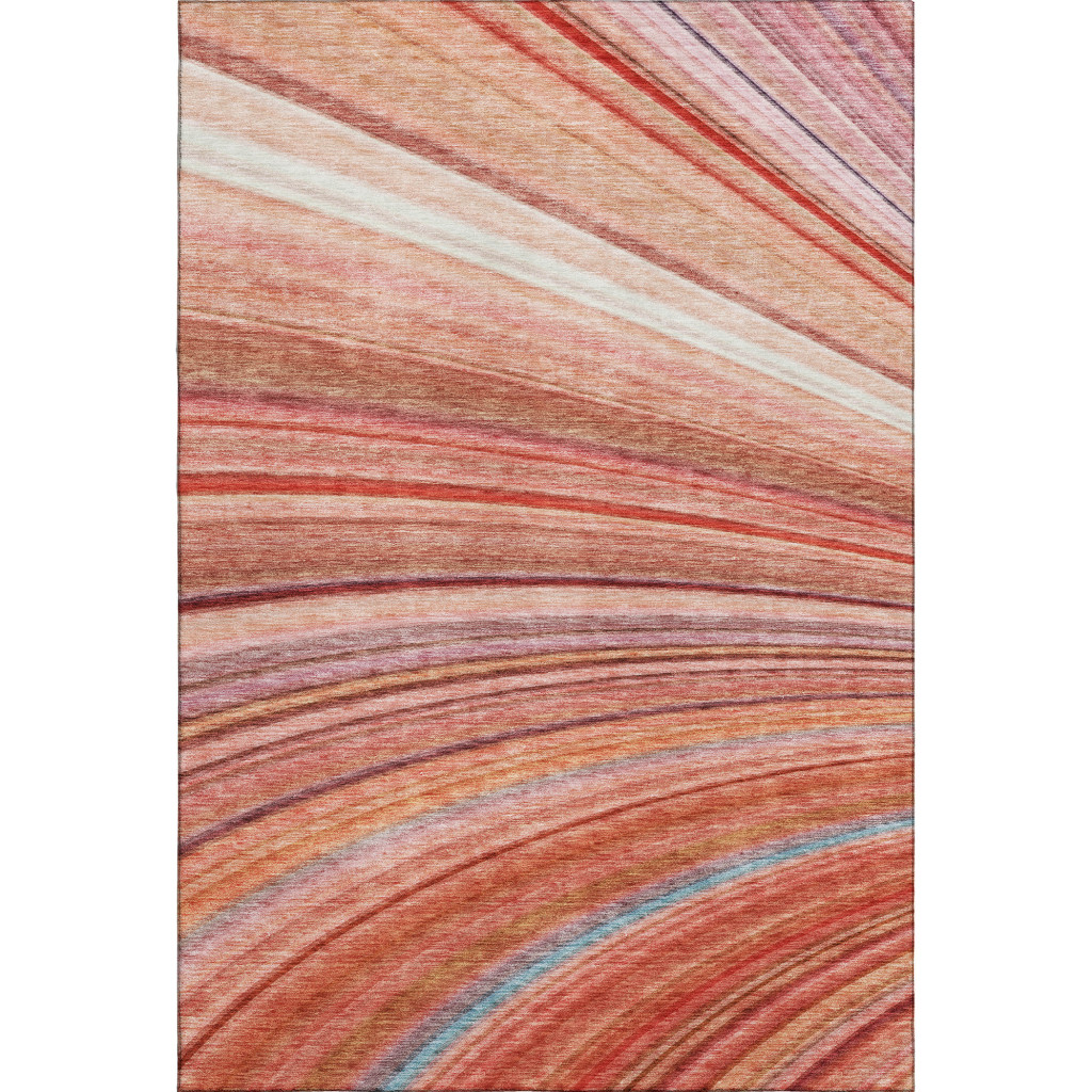 650361 9 x 12 ft. Terra Cotta Blue & Ivory Striped Washable Machine Made Rectangle Area Rug with UV Protection