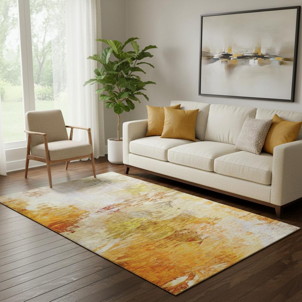 650736 5 x 8 ft. Chili Red & Ivory Abstract Transitional Washable Machine Made Rectangle Area Rug with UV Protection