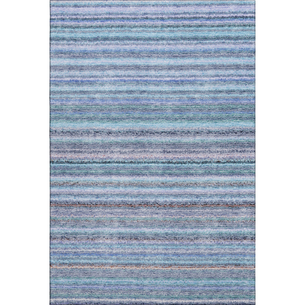 650822 8 x 10 ft. Sky Blue & Gray Striped Washable Machine Made Rectangle Area Rug with UV Protection