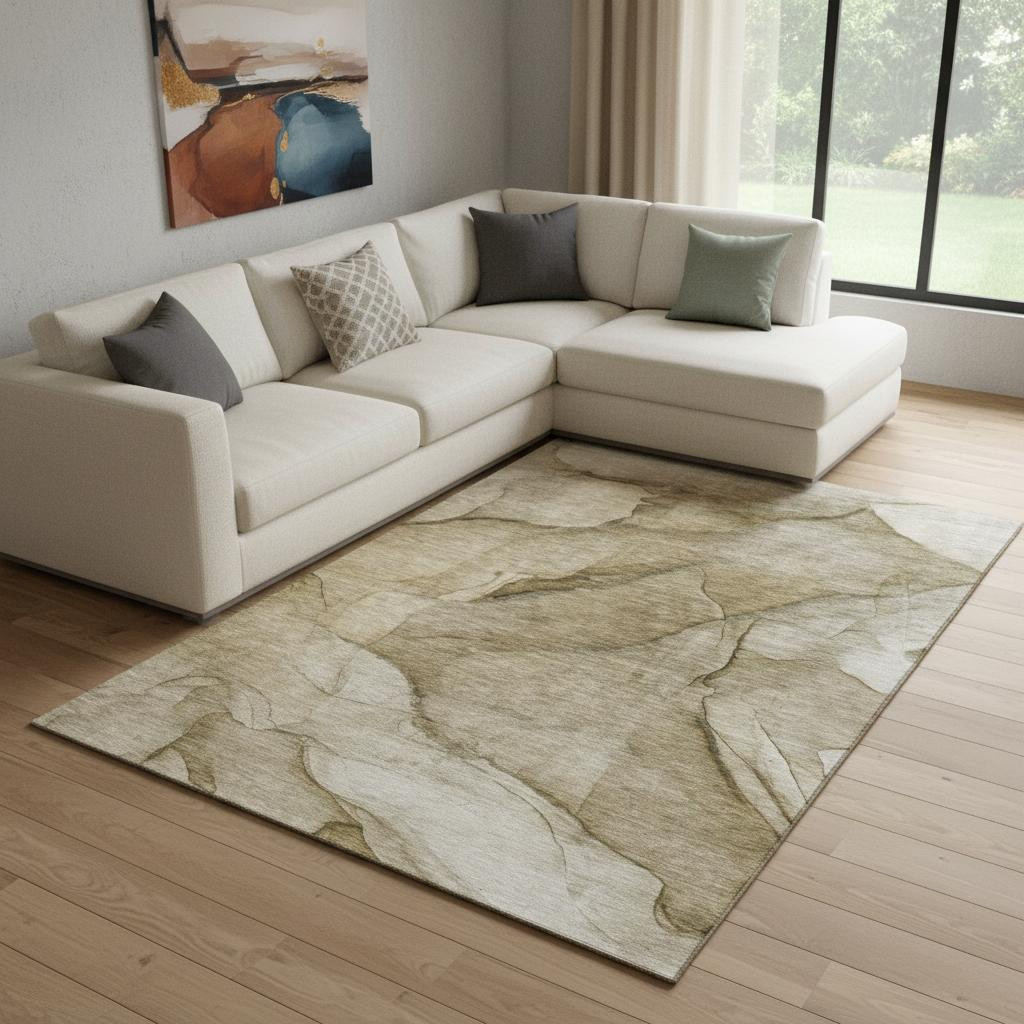651094 10 x 14 ft. Brown, Ivory & Beige Abstract Transitional Washable Machine Made Rectangle Area Rug with UV Protection