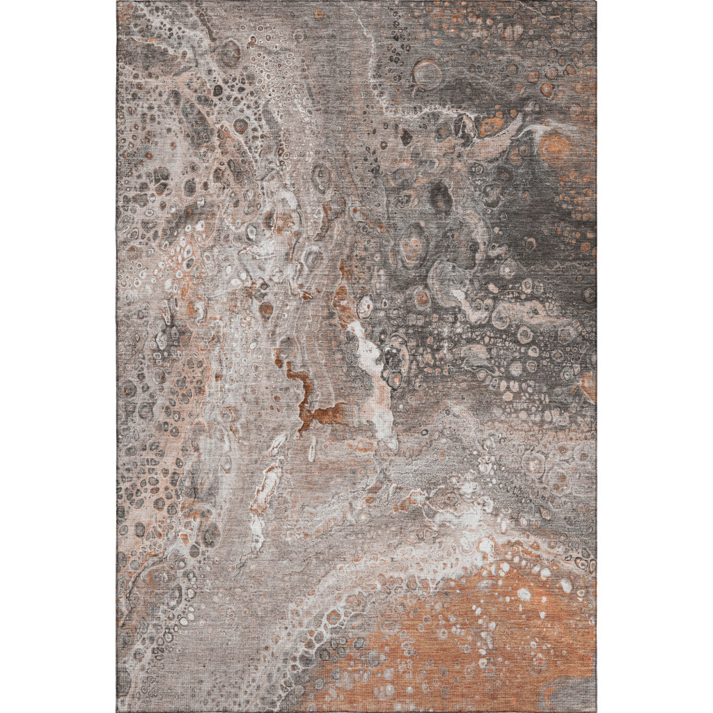650450 8 x 10 ft. Terra Cotta Ivory & Gray Abstract Contemporary Washable Machine Made Rectangle Area Rug with UV Protection
