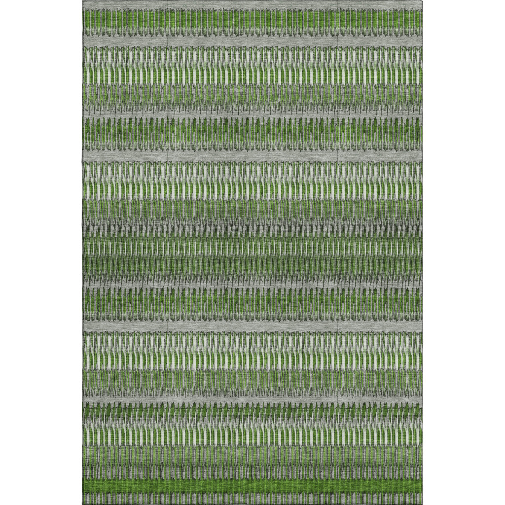 650474 8 x 10 ft. Green, Ivory & Gray Striped Transitional Washable Machine Made Rectangle Area Rug with UV Protection