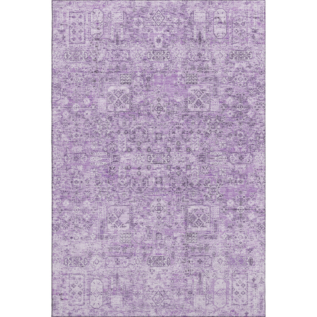 651189 9 x 12 ft. Lilac & Ivory Floral Transitional Washable Machine Made Rectangle Area Rug with UV Protection