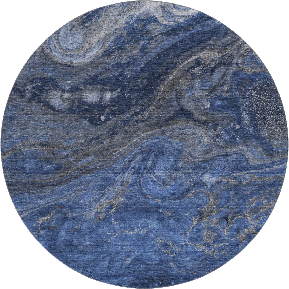 650839 8 ft. Blue, Gray & Ivory Abstract Transitional Washable Round Area Rug with UV Protection