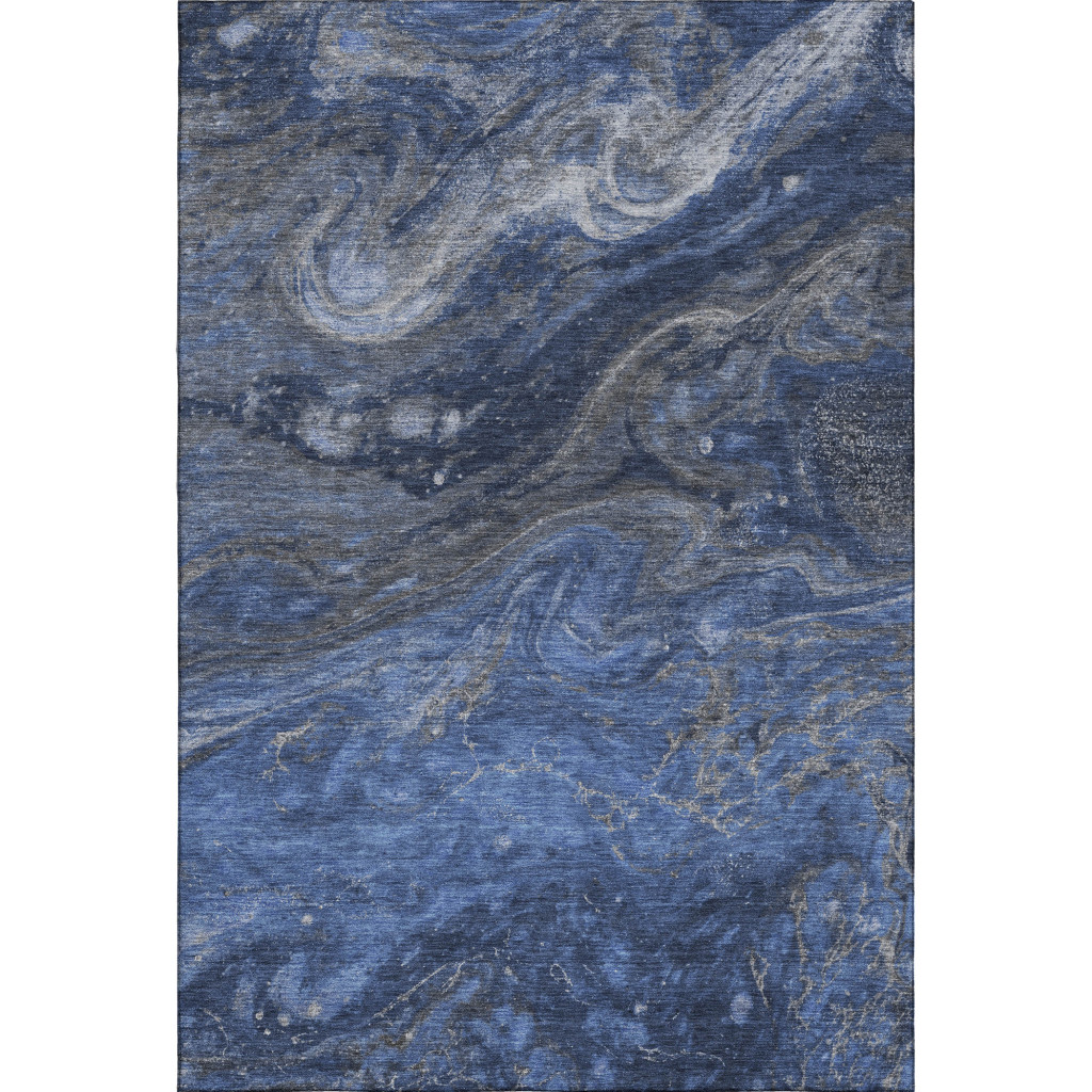 650841 9 x 12 ft. Blue, Gray & Ivory Abstract Transitional Washable Machine Made Rectangle Area Rug with UV Protection