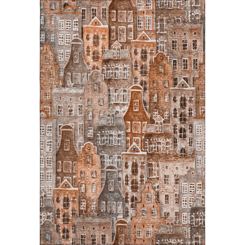 650883 9 x 12 ft. Chili Red Gray & Ivory Abstract Geometric Washable Machine Made Rectangle Area Rug with UV Protection