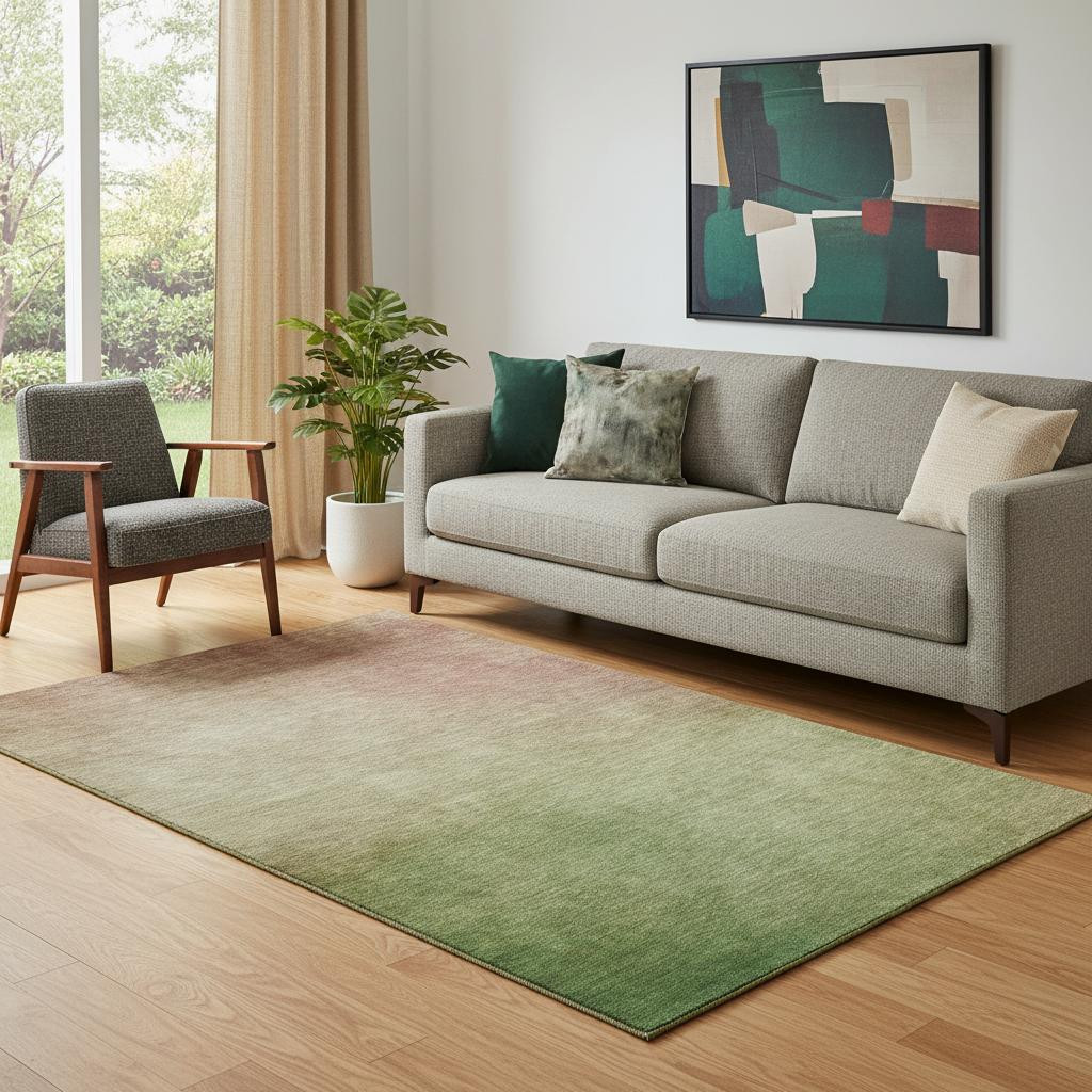 650280 5 x 8 ft. Blush & Green Ombre Washable Machine Made Rectangle Area Rug with UV Protection