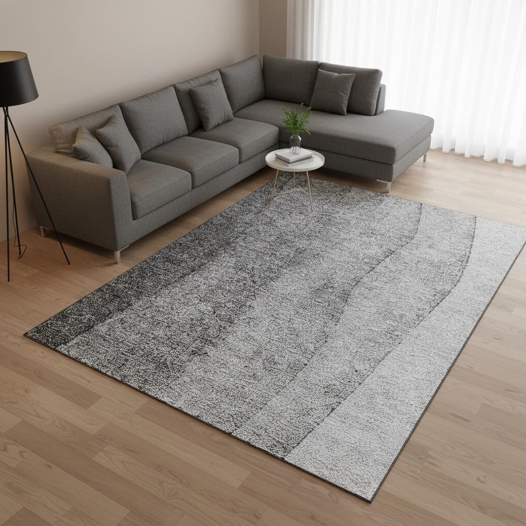 656352 10 x 14 ft. Gray & Silver Ombre Transitional Washable Machine Made Rectangle Area Rug with UV Protection