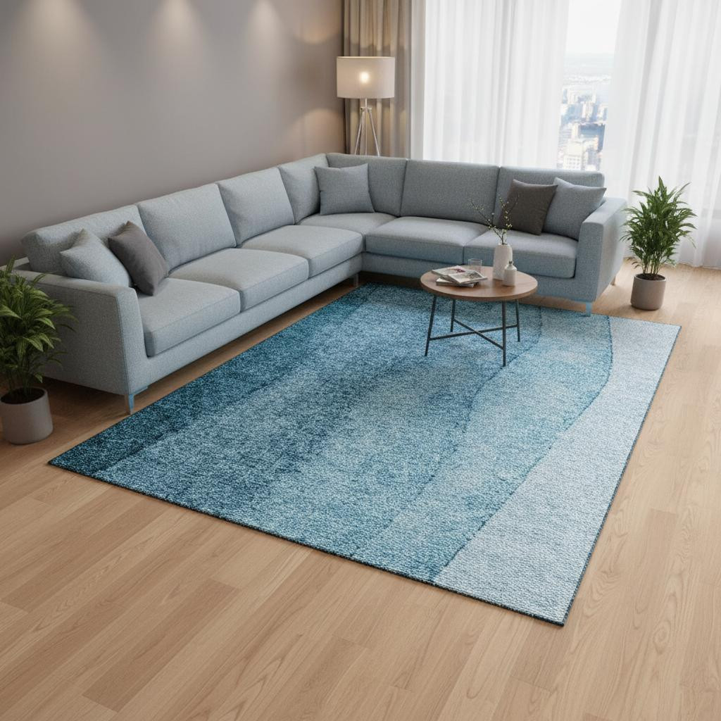 656374 8 x 10 ft. Teal & Ivory Ombre Transitional Washable Machine Made Rectangle Area Rug with UV Protection