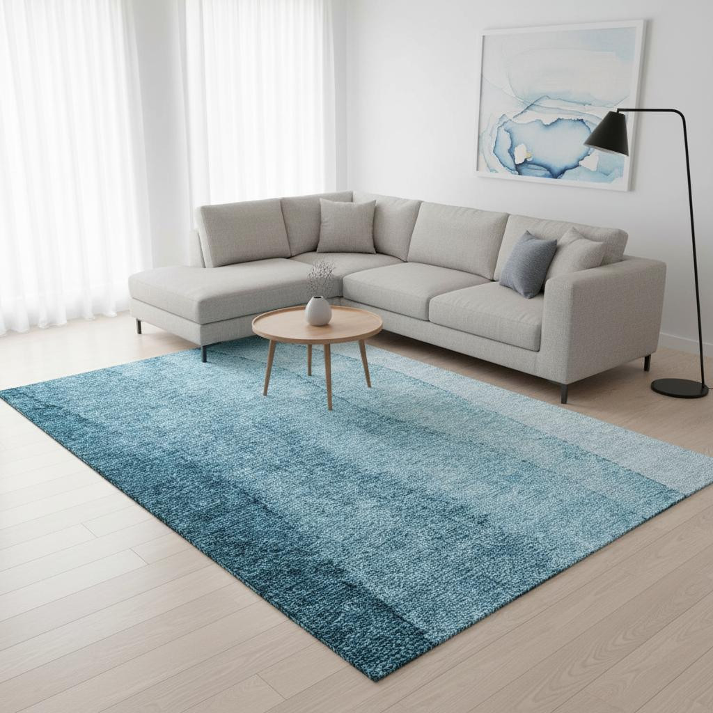 656375 9 x 12 ft. Teal & Ivory Ombre Transitional Washable Machine Made Rectangle Area Rug with UV Protection