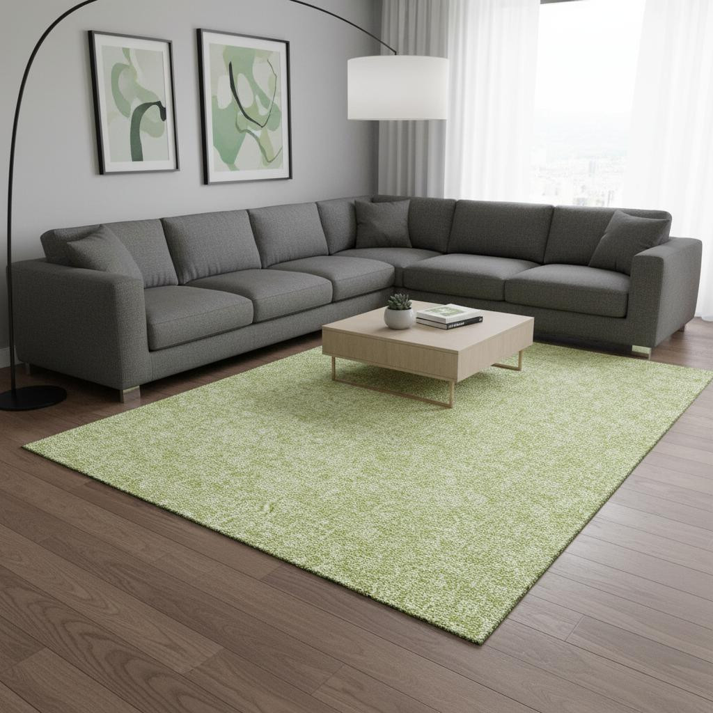 656386 8 x 10 ft. Artichoke Green & Ivory Floral Transitional Washable Machine Made Rectangle Area Rug with UV Protection