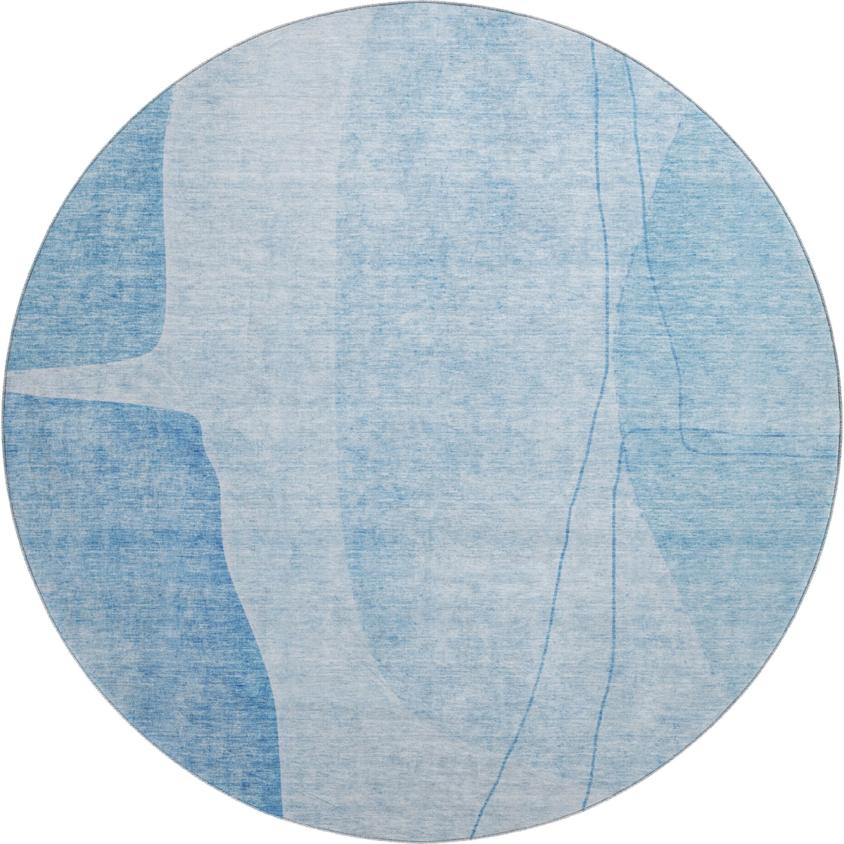 656558 8 ft. Blue & Ivory Abstract Transitional Washable Round Area Rug with UV Protection