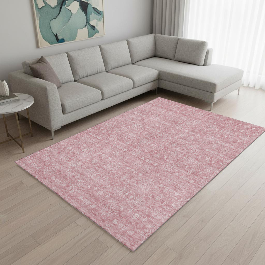 656883 8 x 10 ft. Blush & Ivory Floral Transitional Washable Machine Made Rectangle Area Rug with UV Protection