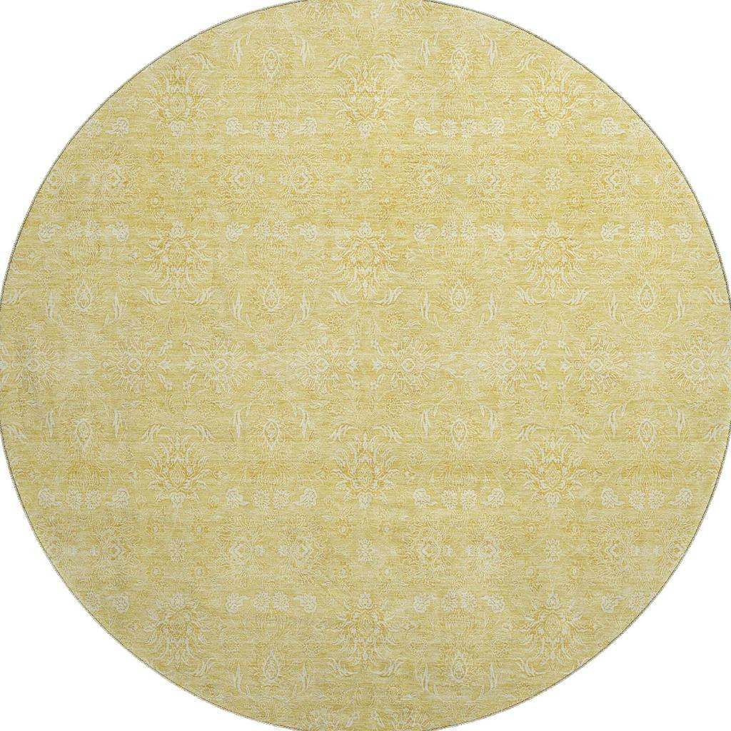 656900 8 ft. Amber & Ivory Floral Transitional Washable Round Area Rug with UV Protection