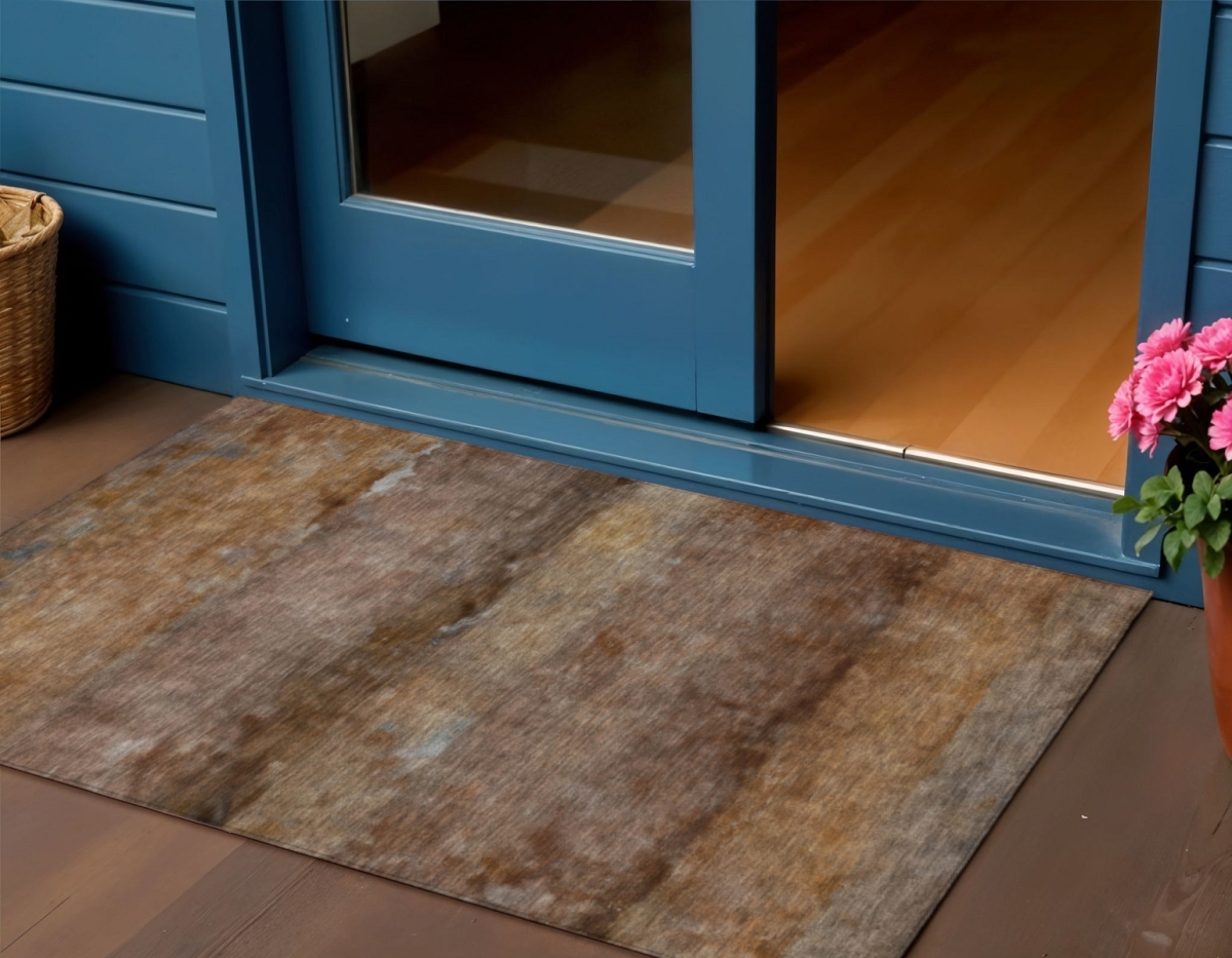 658783 3 x 5 ft. Khaki & Brown Abstract Washable Transitional Indoor & Outdoor Rectangle Area Rug