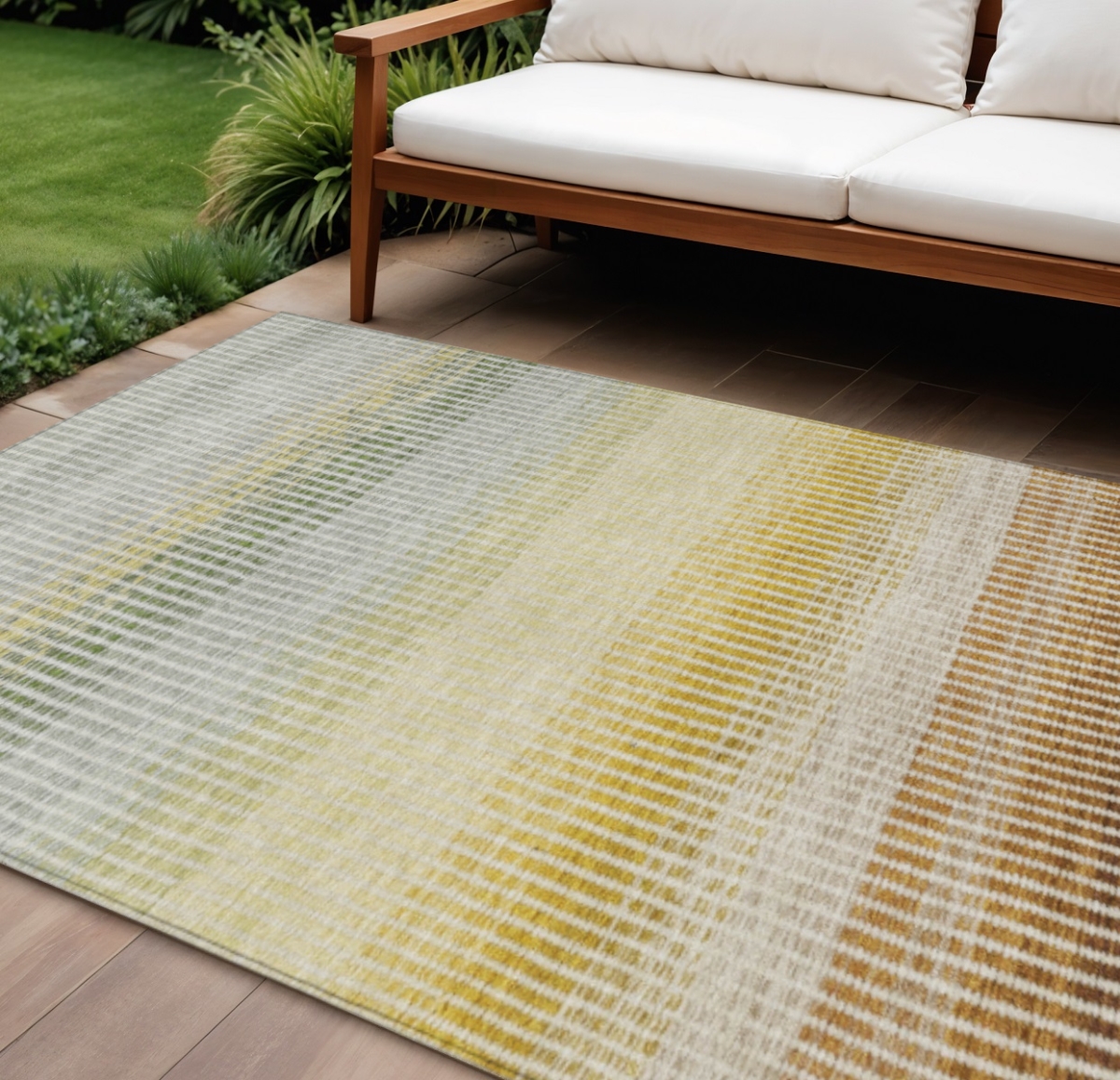 658860 10 x 14 ft. Copper Gray & Beige Striped Washable Transitional Indoor & Outdoor Rectangle Area Rug