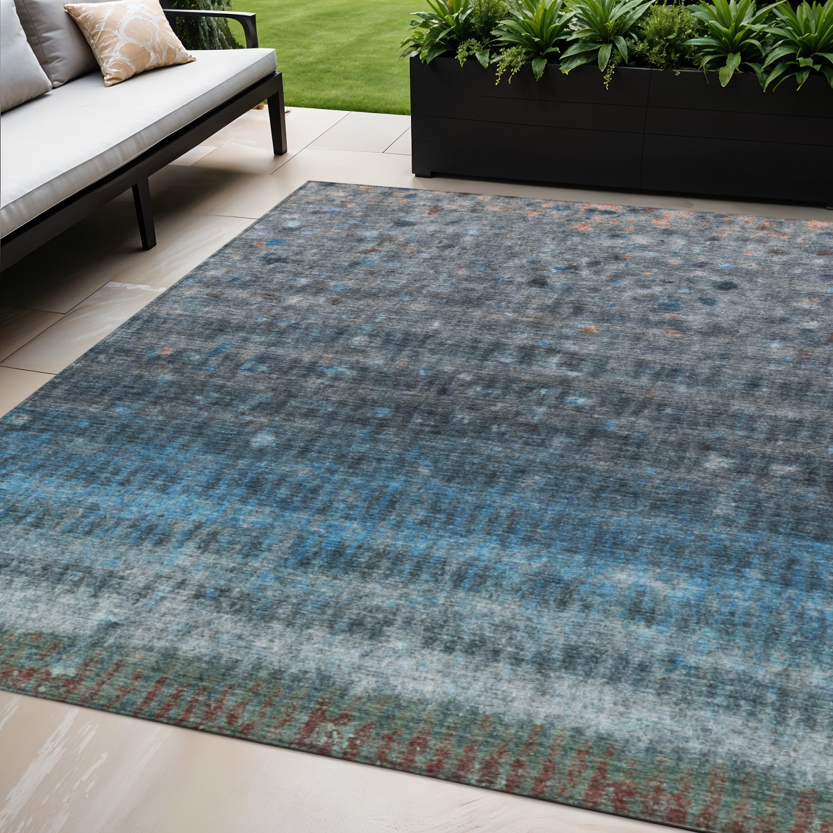 658994 5 x 8 ft. Blue & Gray Striped Washable Transitional Indoor & Outdoor Rectangle Area Rug