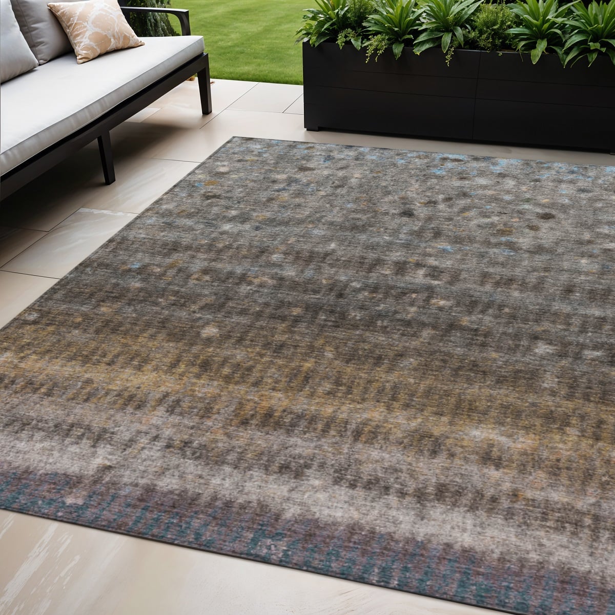 659000 5 x 8 ft. Brown & Beige Striped Washable Transitional Indoor & Outdoor Rectangle Area Rug