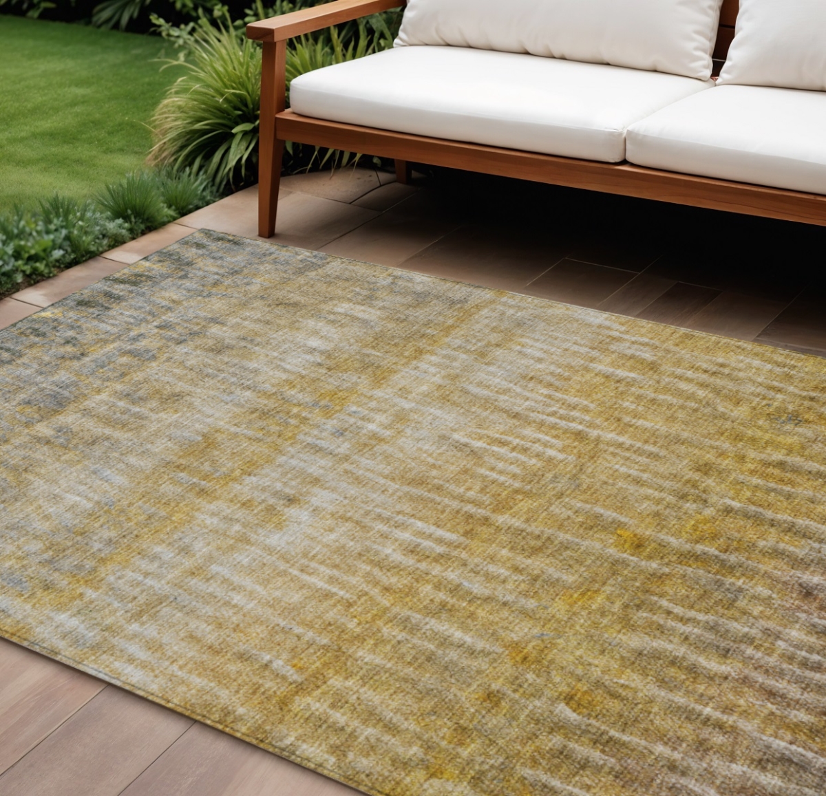 659039 9 x 12 ft. Gold Beige & Gray Abstract Washable Transitional Indoor & Outdoor Rectangle Area Rug