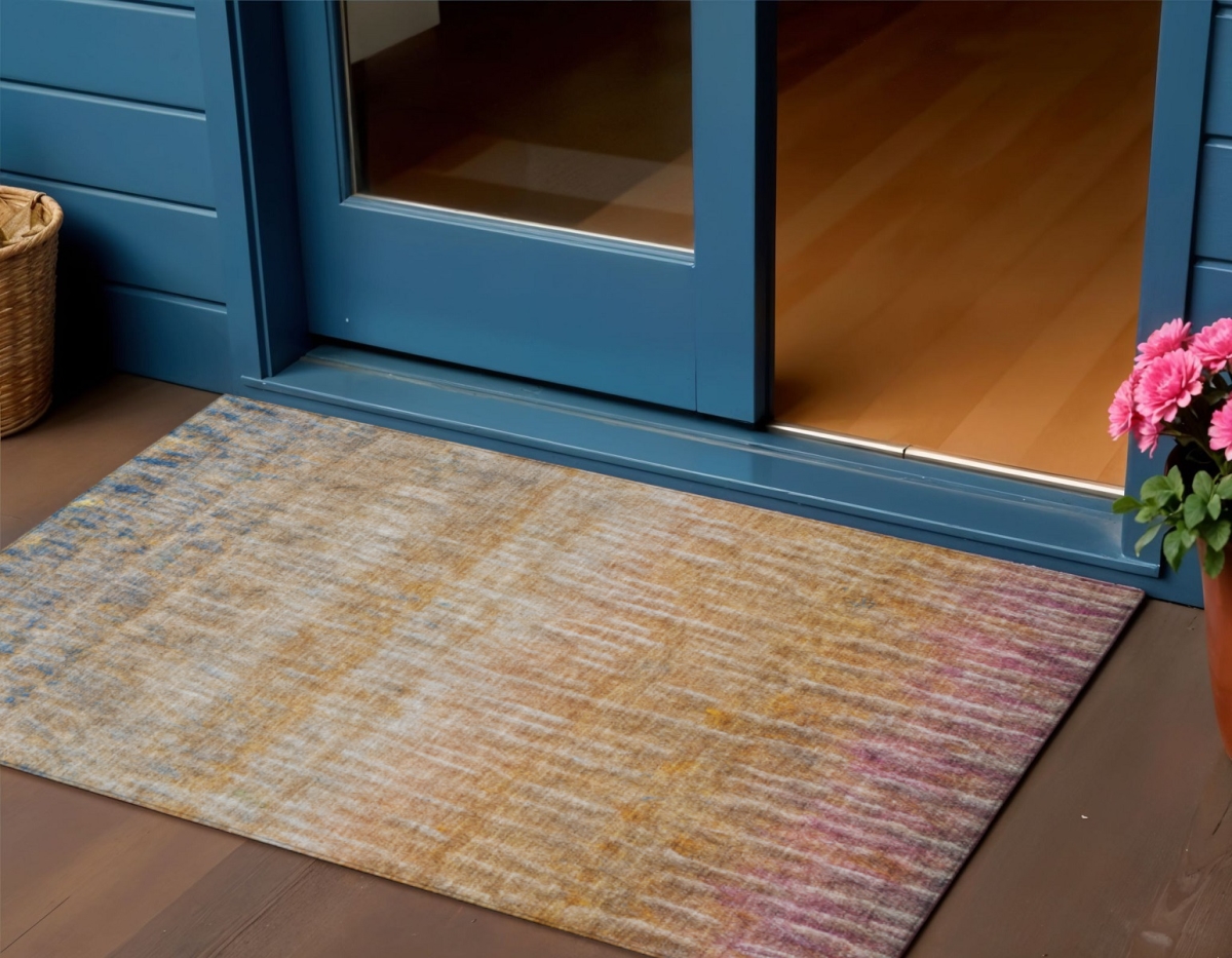 659041 3 x 5 ft. Orange Blue & Beige Abstract Washable Transitional Indoor & Outdoor Rectangle Area Rug