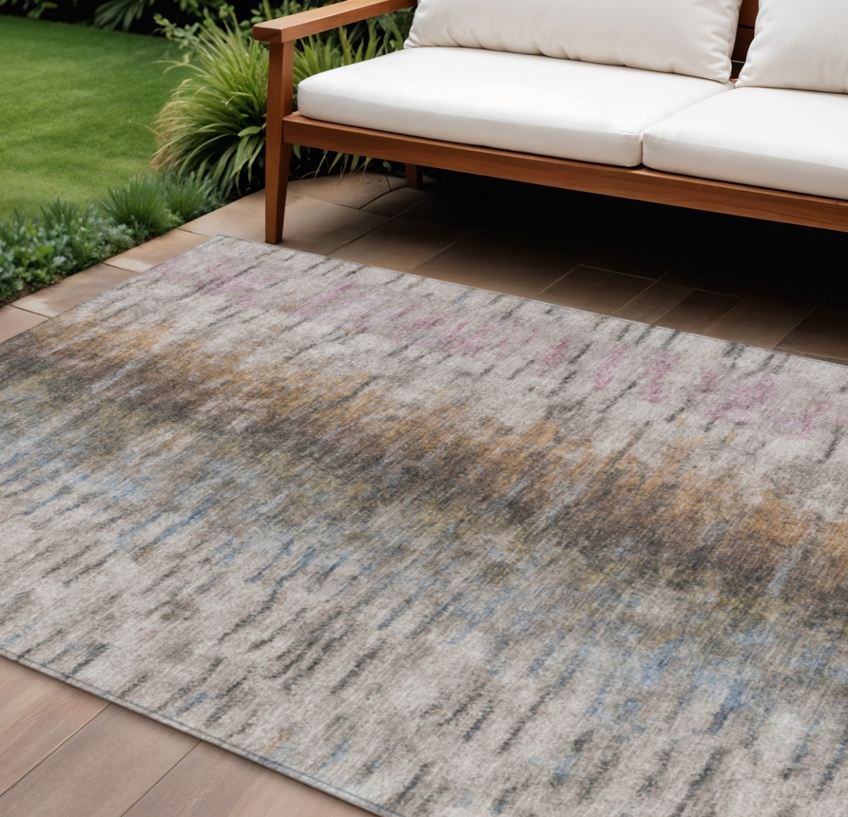 659137 10 x 14 ft. Brown, Taupe & Ivory Abstract Washable Transitional Indoor & Outdoor Rectangle Area Rug