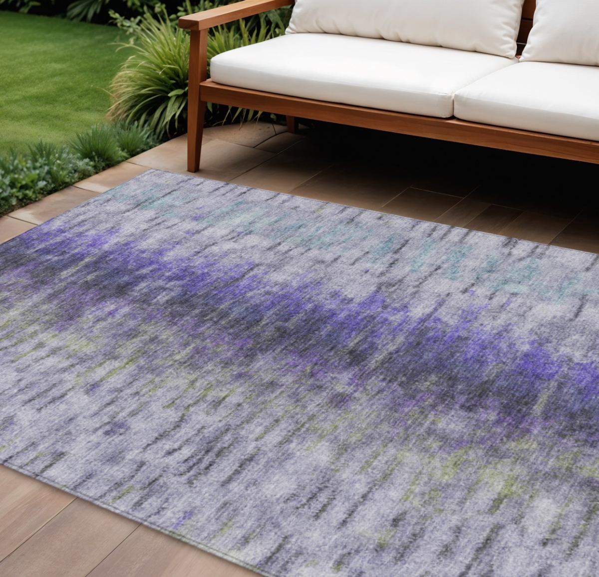 659148 9 x 12 ft. Purple Ivory & Gray Abstract Washable Transitional Indoor & Outdoor Rectangle Area Rug