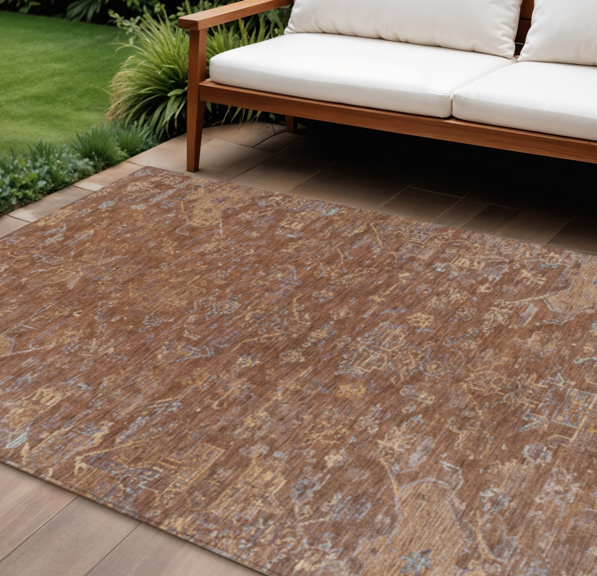 659281 10 x 14 ft. Chili Red & Copper Medallion Washable Traditional Indoor & Outdoor Rectangle Area Rug