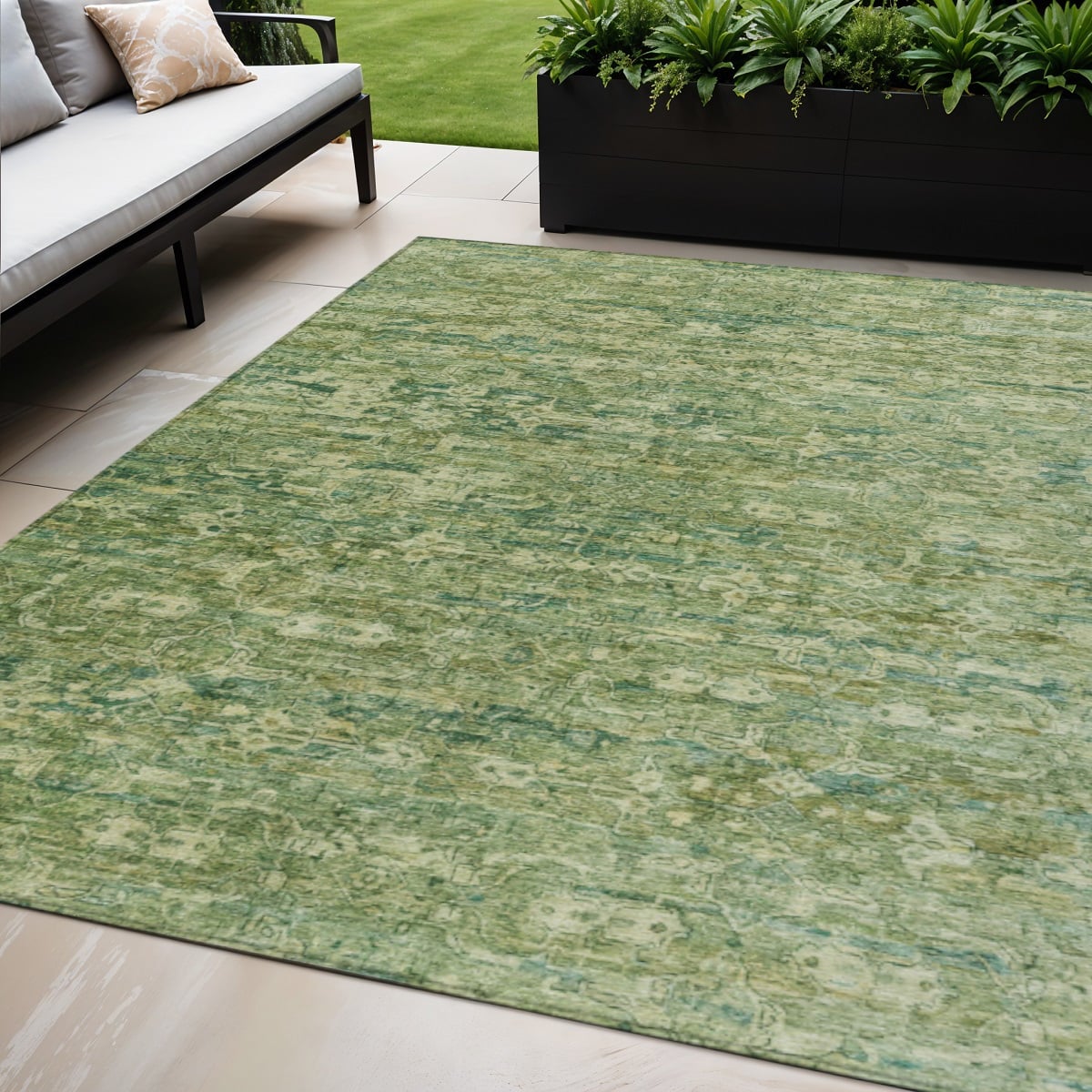 659361 5 x 8 ft. Olive Green & Sage Ikat Washable Transitional Indoor & Outdoor Rectangle Area Rug